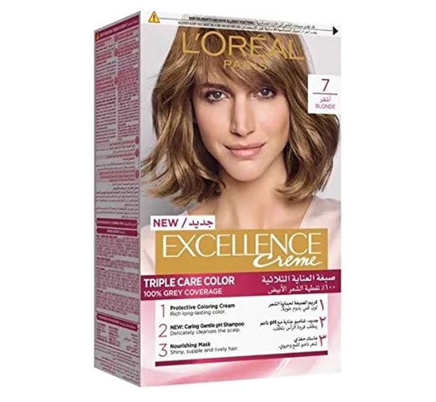 کیت رنگ مو لورآل LOreal سری Excellence شماره 7 پایه رنگ بلوند متوسط