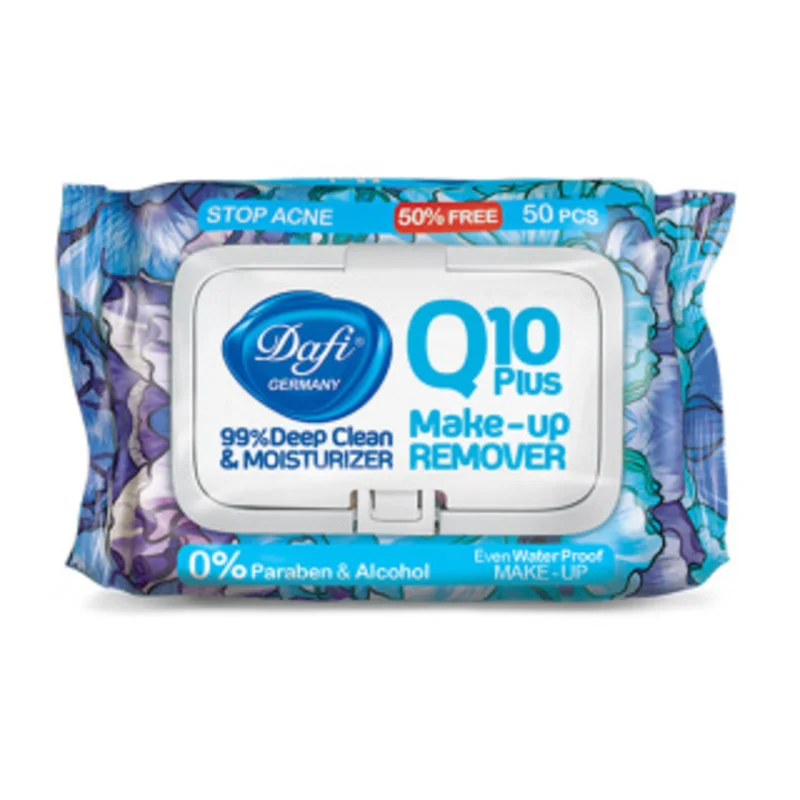 دستمال مرطوب پاک کننده آرایش Q10 Plus دافی 50 عددی