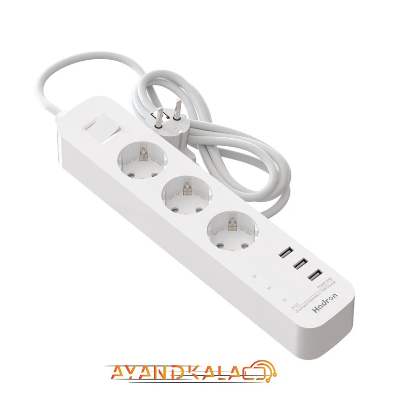 چند راهی برق USB دار هادرون مدل P323 با کابل 1.8 متری