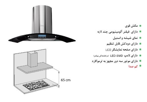 هود اخوان مدل شیشه دودی و استیل کد H11G — تصویر ۳