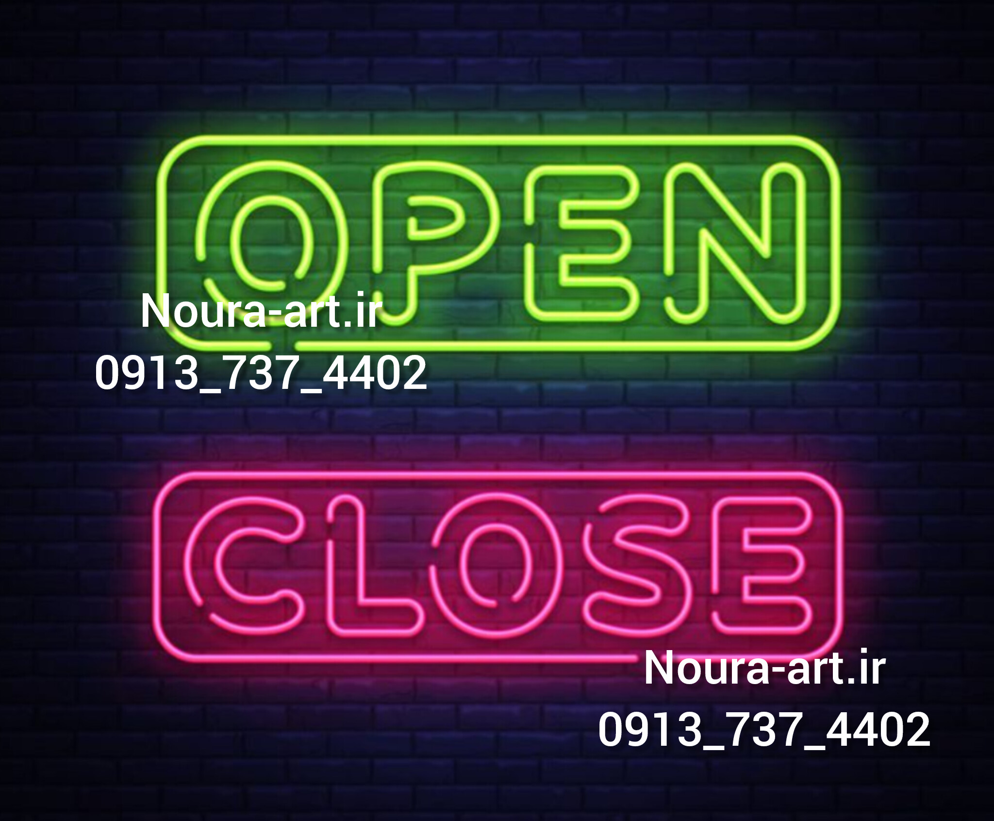 تابلو نئون طرح openباز است خوش آمدید ورود close خروج اقساطی — تصویر ۳