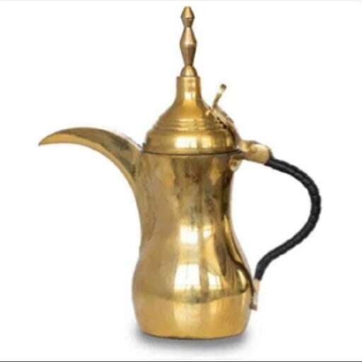 دله قهوه عربی مدل سوری جنس برنج دسته چرمی سایز5 — تصویر ۲