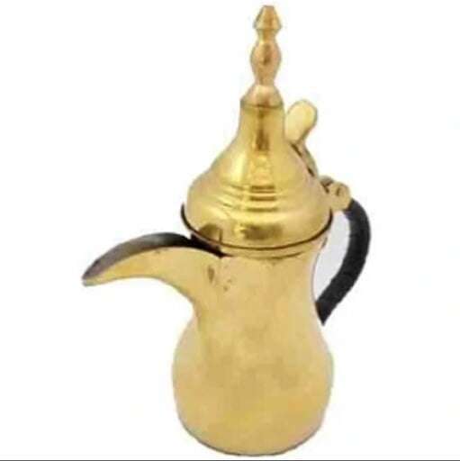 دله قهوه عربی مدل سوری جنس برنج دسته چرمی سایز5 — تصویر ۳