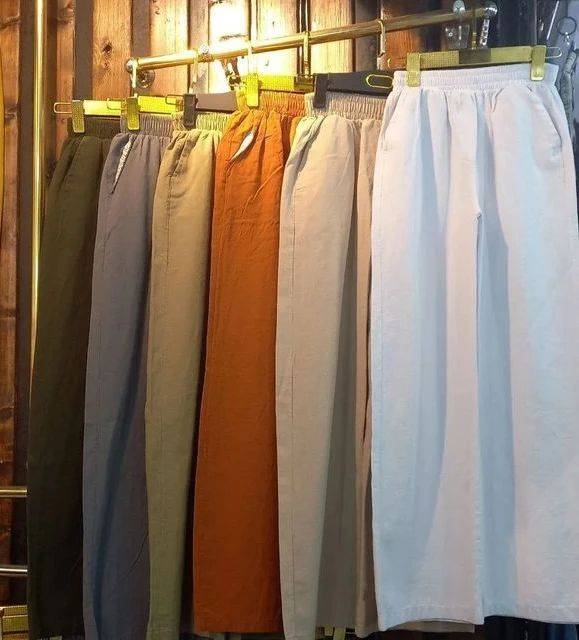 شلوار نیم بگ لنین (لینن) کمرکش قد 100 رنگبندی — تصویر ۴