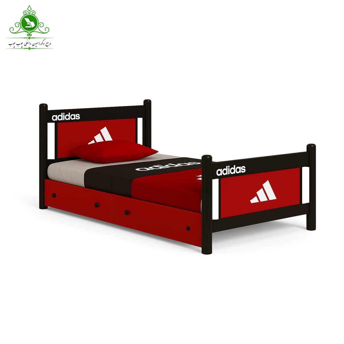 تخت خواب یک و نیم نفره چوب و فلز مدل آدیداس عرض 120 — تصویر ۳