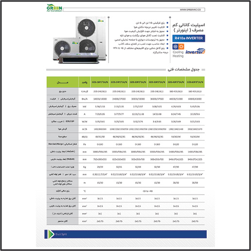 داکت اسپلیت گرین 36000 اینورتر GDS-36P1T1A مدل مرکو — تصویر ۴