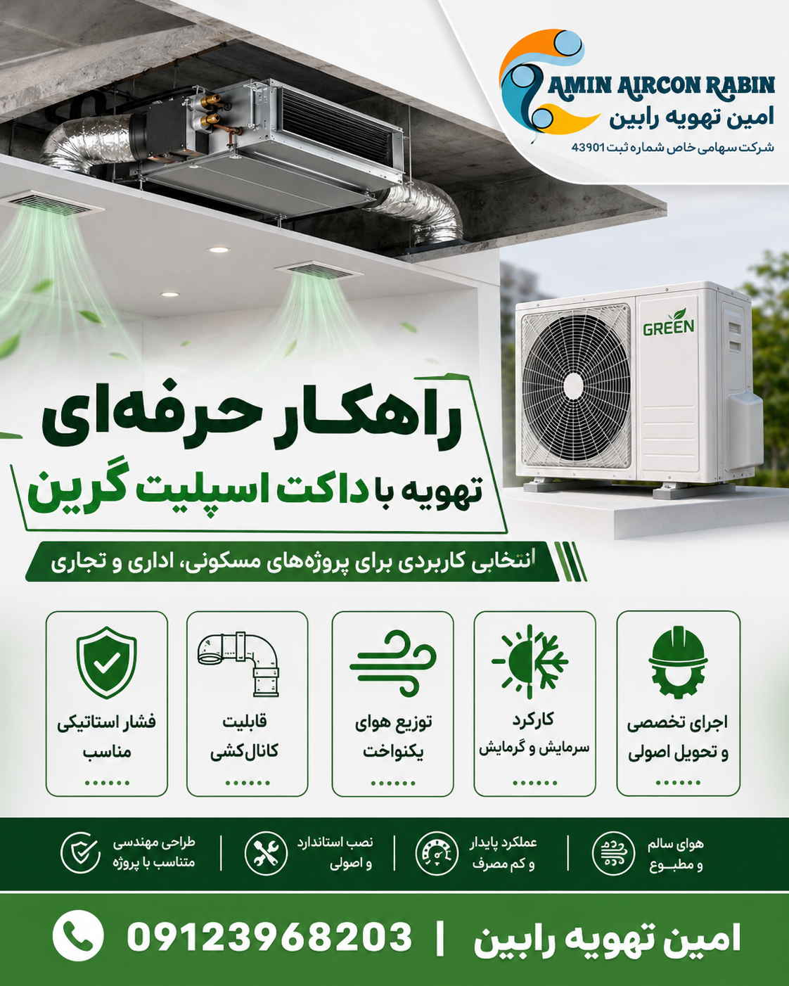 داکت اسپلیت گرین GDS-60P3T1A ظرفیت ۶۰ هزار اینورتر سه فاز — تصویر ۶
