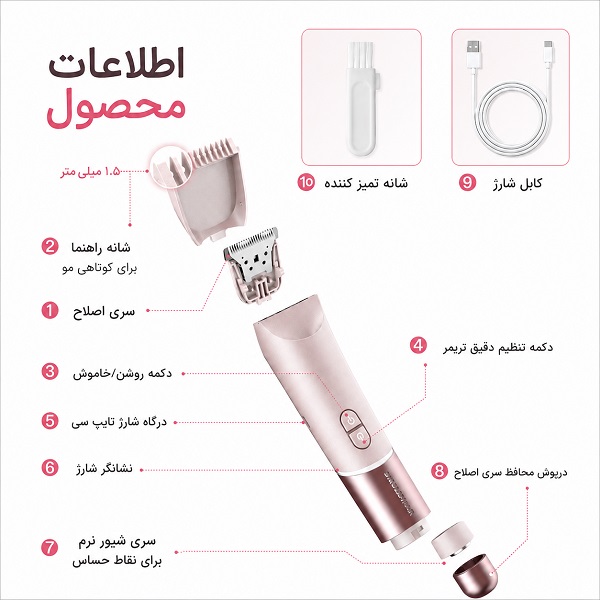 ماشین اصلاح دو سر صورت و بدن بانوان شیگلم — تصویر ۵