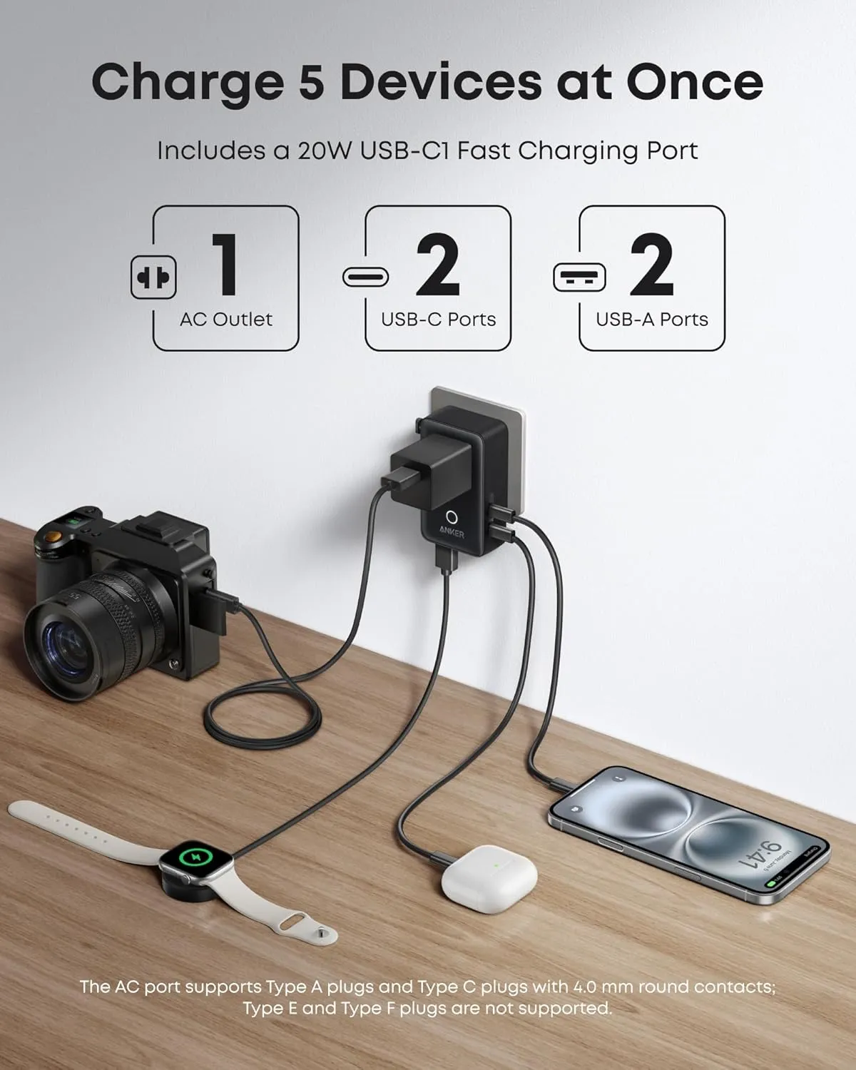 شارژر مسافرتی انکر Anker Nano Travel Adapter 5‑in‑۱ A9215 — تصویر ۶