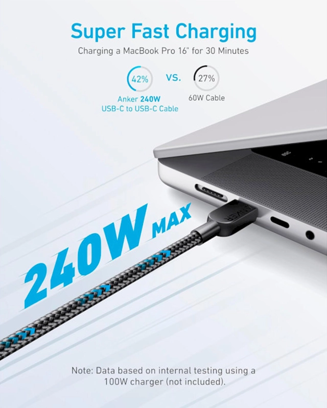 کابل 90 سانتی متر انکر Anker USB-C to USB-C 240W Cable 3ft A81D5 — تصویر ۳