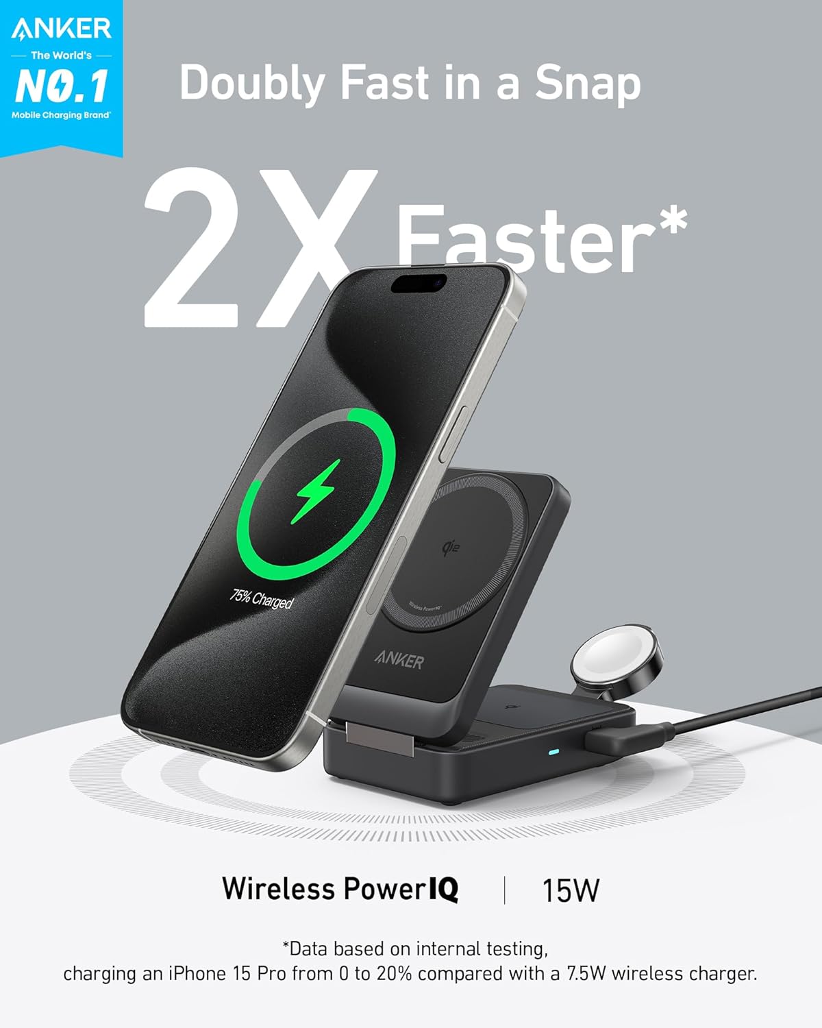 شارژر وایرلس سه‌کاره انکر Anker MagGo Wireless Charging Station Foldable 3-in-1 B2557 — تصویر ۴