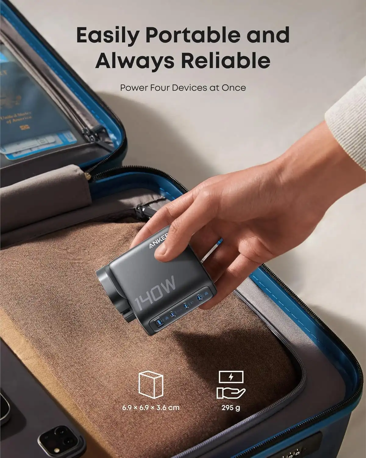 شارژر دیواری 140 وات انکر Anker Charger 140W with USB-C Cable B2697 UK پلاگ سه پین — تصویر ۵