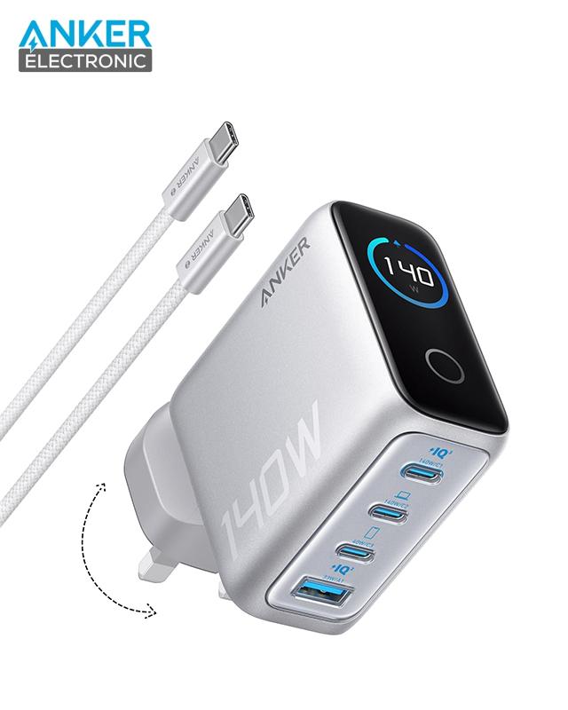 شارژر دیواری 140 وات انکر Anker Charger 140W with USB-C Cable B2697 UK پلاگ سه پین — تصویر ۸