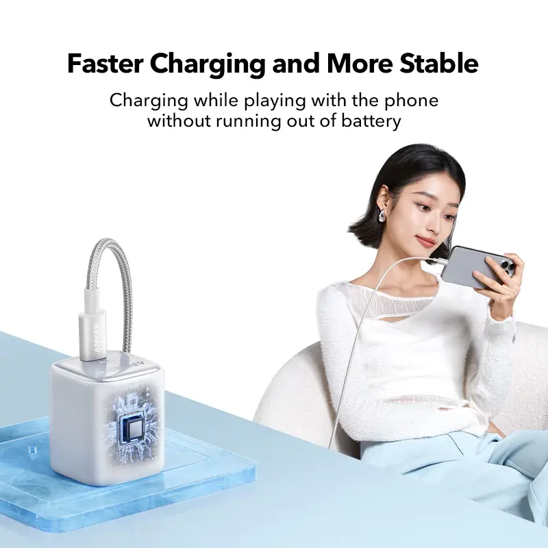 شارژر دیواری 30 وات انکر Anker Zolo GaN Compact Charger 30W A2698 US دوپین تاشو — تصویر ۵