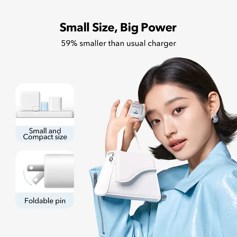 شارژر دیواری 30 وات انکر Anker Zolo GaN Compact Charger 30W A2698 US دوپین تاشو — تصویر ۷