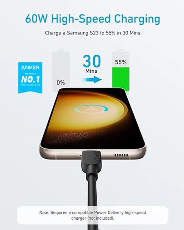 کابل USB C به USB C انکر Anker 310 USB C to USB C 0.9m Cable A81E1 — تصویر ۳