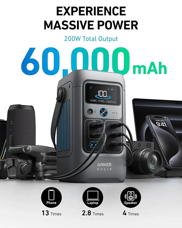 پاور استیشن 60 هزار میلی آمپر انکر Anker SOLIX C200 DC Power Bank Station 192Wh A1727 — تصویر ۳