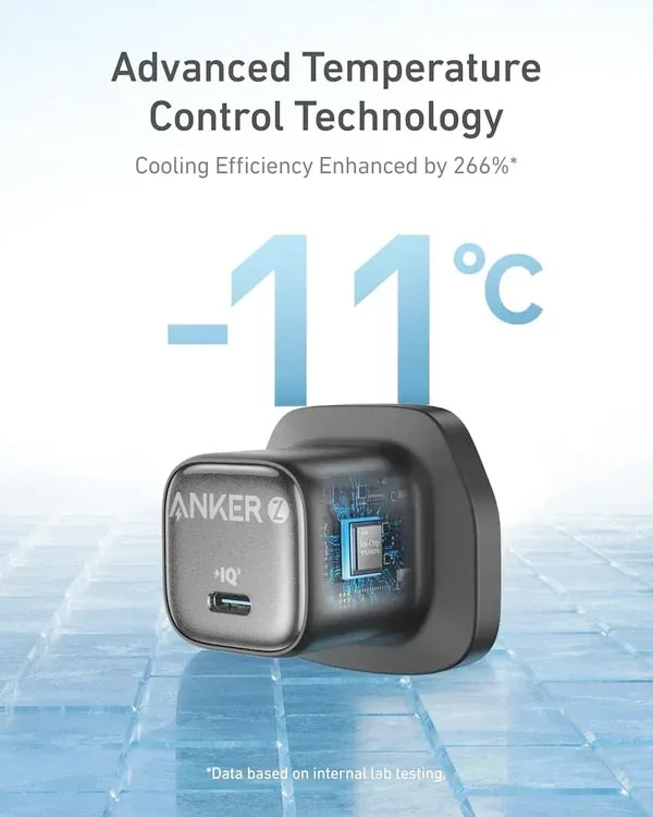 شارژر دیواری 30 وات انکر Anker Zolo GaN Compact Charger 30W A2698 UK سه پین — تصویر ۳