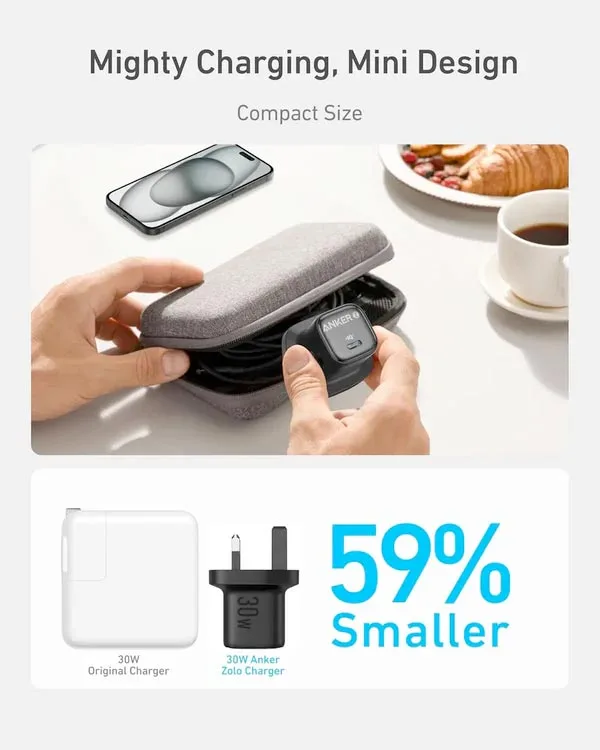 شارژر دیواری 30 وات انکر Anker Zolo GaN Compact Charger 30W A2698 UK سه پین — تصویر ۵