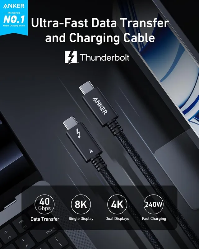 کابل تاندربولت 40 گیگابیت انکر Anker Prime Thunderbolt 4 Cable A84N0 — تصویر ۵