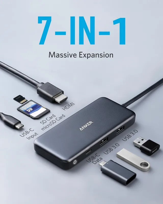 هاب دیتا 7 پورت انکر Anker 341 USB-C Hub 7-in-1 A8346 — تصویر ۳