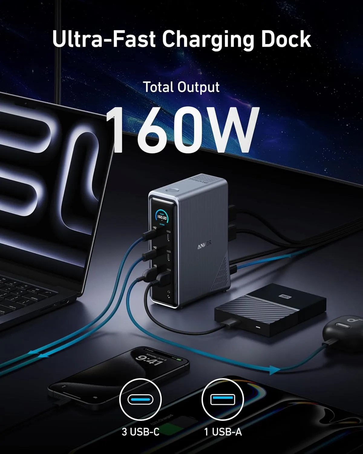 هاب دیتا 14 پورت انکر Anker Prime Charging Docking Station 14 in 1 A83B6 — تصویر ۴