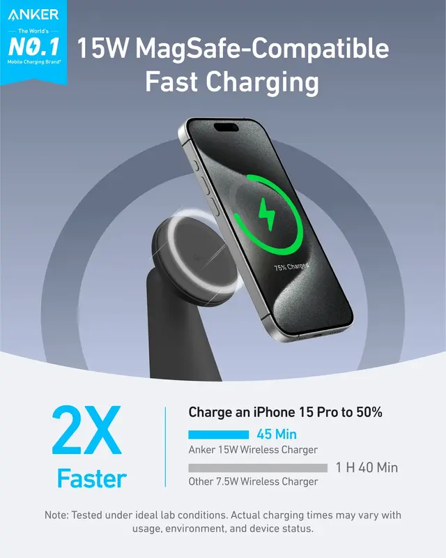 شارژر وایرلس 15 وات انکر Anker MagGo 2-in-1 Wireless Charger A25M7 — تصویر ۷