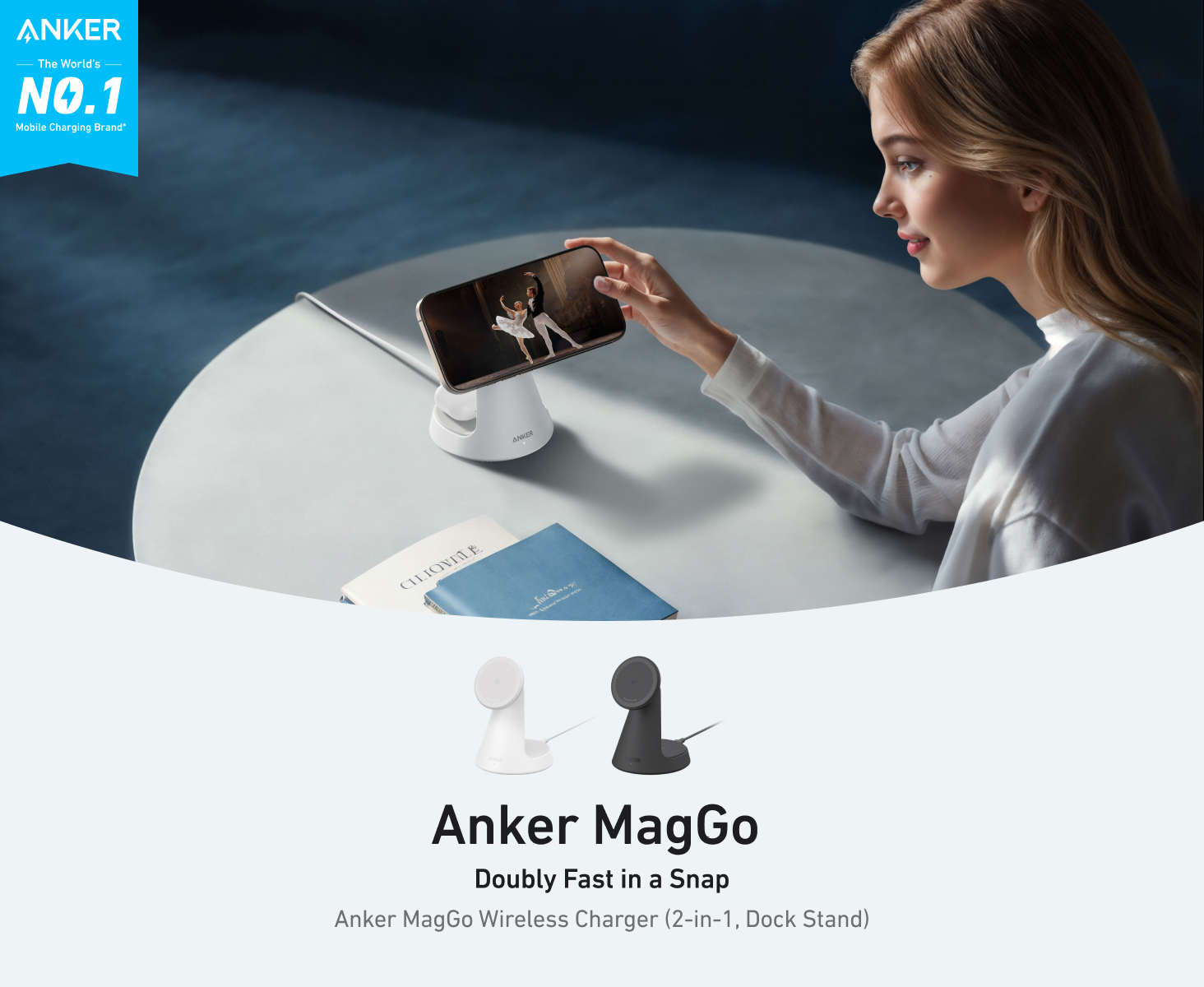 شارژر وایرلس 15 وات انکر Anker MagGo 2-in-1 Wireless Charger A25M7 — تصویر ۸