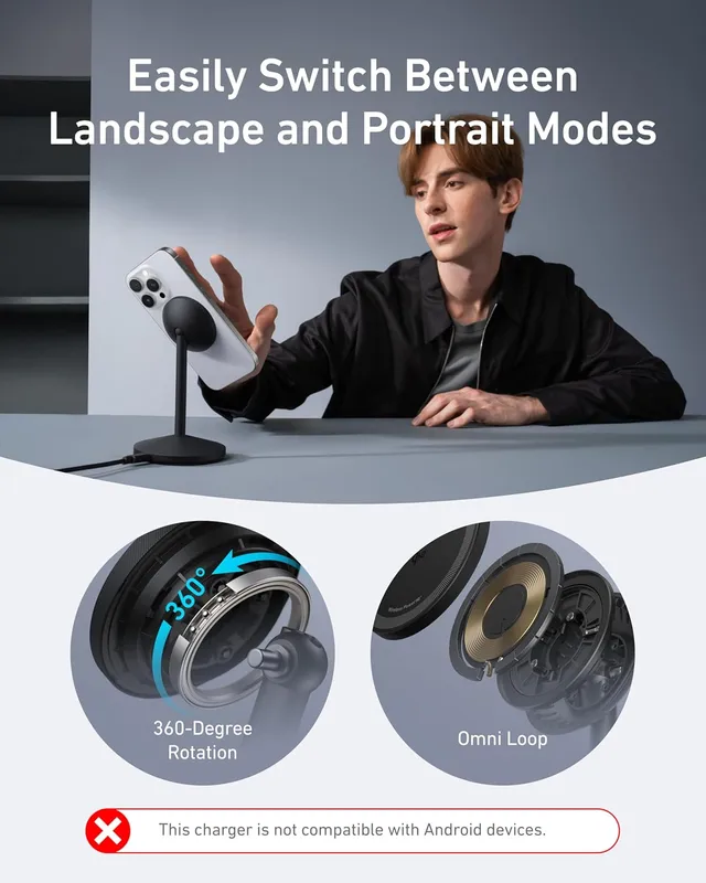 شارژر وایرلس 15 وات انکر Anker MagGo Wireless Charger (Stand) A25X1 — تصویر ۵