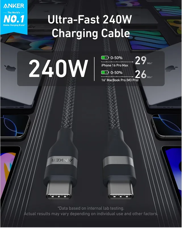 کابل 180 سانتی متر USB-C به USB-C انکر Anker USB-C to USB-C Cable 240W A82E2-180CM — تصویر ۷