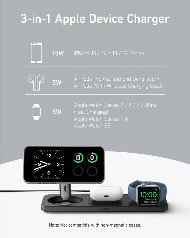 شارژر وایرلس 3 در 1 انکر Anker MagGo Wireless Charging Station 3 in 1 B25M1311 — تصویر ۷