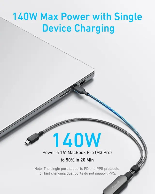 کابل 140 وات 2 در 1 انکر Anker 2-in-1 USB C to USB C Cable 140W A8895 — تصویر ۶