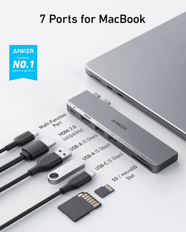 هاب دیتا 7 پورت انکر برای مک بوک Anker 547 USB-C Hub 7-in-2 A8354 — تصویر ۴