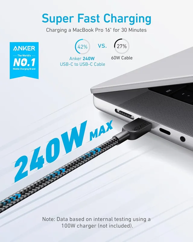 کابل 180 سانتی متر USB C به USB C انکر Anker 310 USB-C to USB-C Cable A81C6 — تصویر ۴