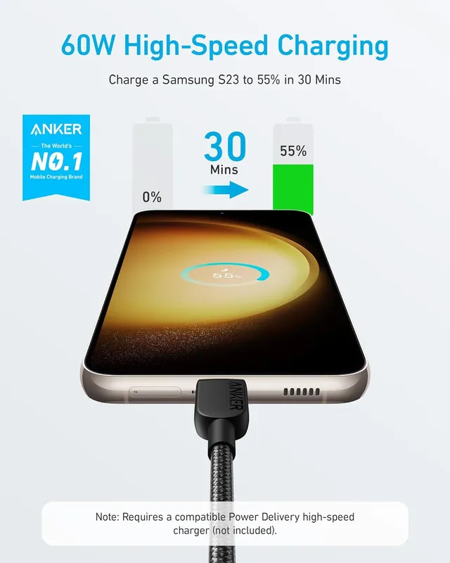 کابل 180 سانتی متر USB C به USB C انکر Anker 310 USB-C to USB-C Cable A81C6 — تصویر ۸