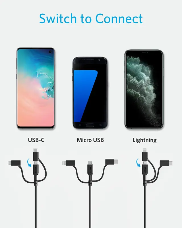 کابل شارژ 3 در 1 انکر Anker PowerLine II 3-in-1 Cable A8436 — تصویر ۷