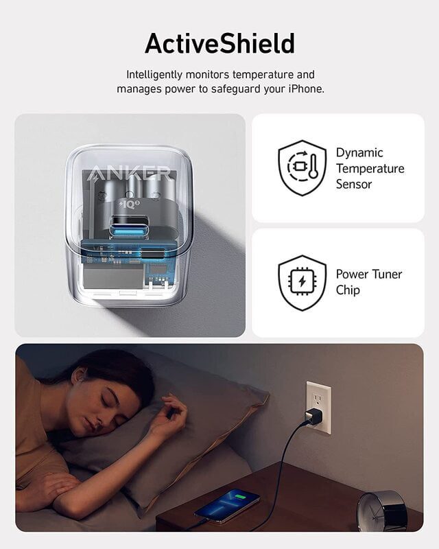شارژر دیواری 20 وات انکر Anker 511 Charger Nano Pro A2637 US + مبدل پریز (هدیه) — تصویر ۳