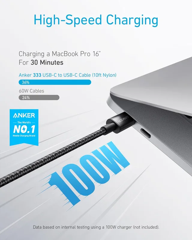 کابل شارژر 3 متر USB-C to USB-C انکر Anker USB-C to USB-C 100W Cable A8758 — تصویر ۶