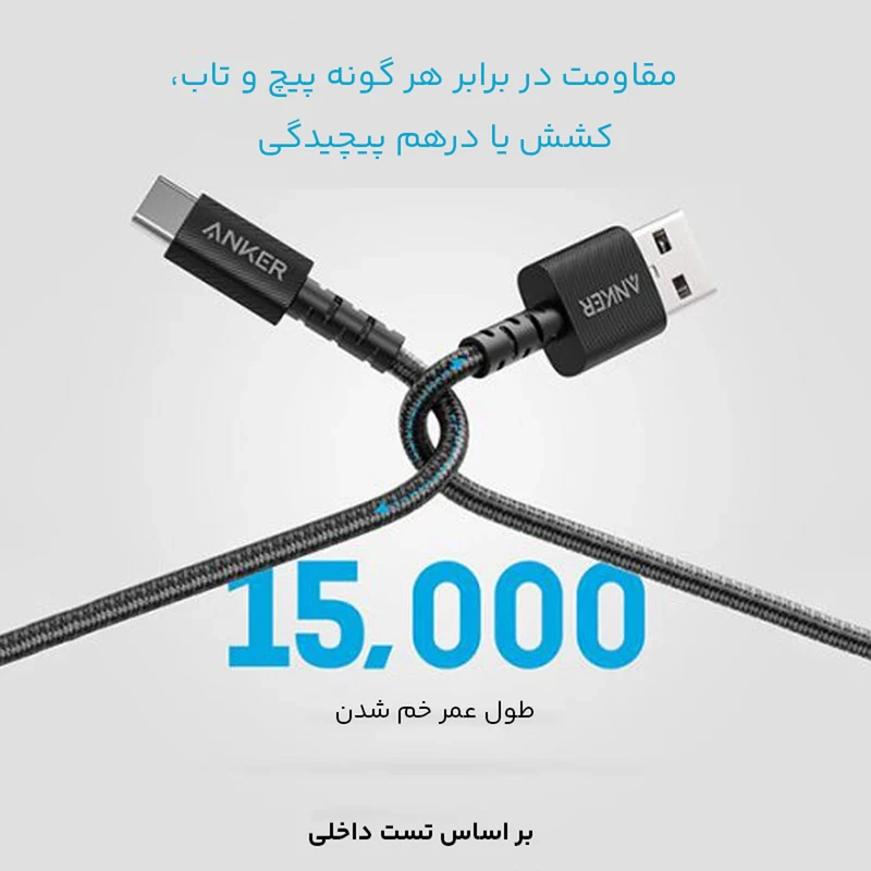 کابل شارژ USB به تایپ سی انکر 1.8 متری مدل Anker A8023 — تصویر ۳