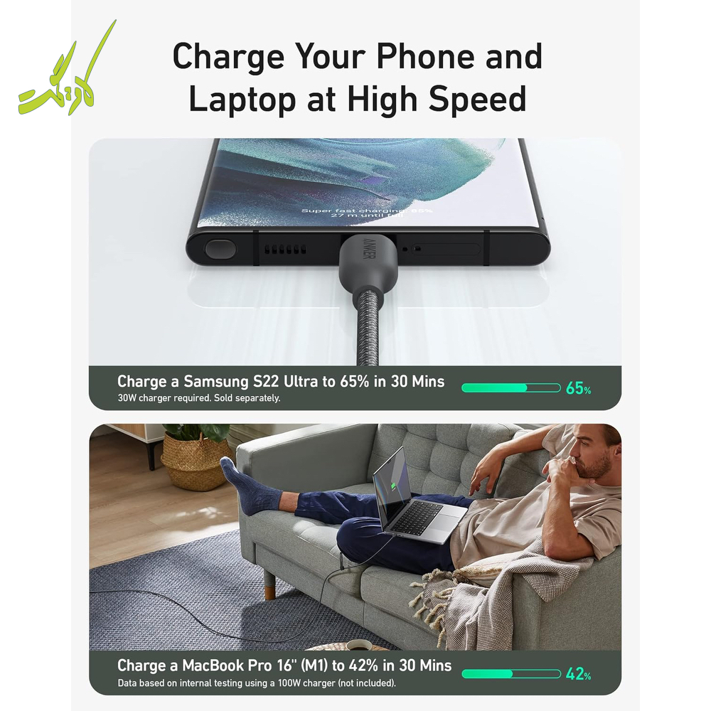 کابل USB-C به USB-C انکر Anker 544 USB-C to USB-C Cable A80F6 — تصویر ۸