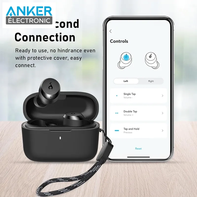 کیس محافظ سیلیکونی هدفون انکر Anker Soundcore A20i Silicon Case + آویز فلزی — تصویر ۳