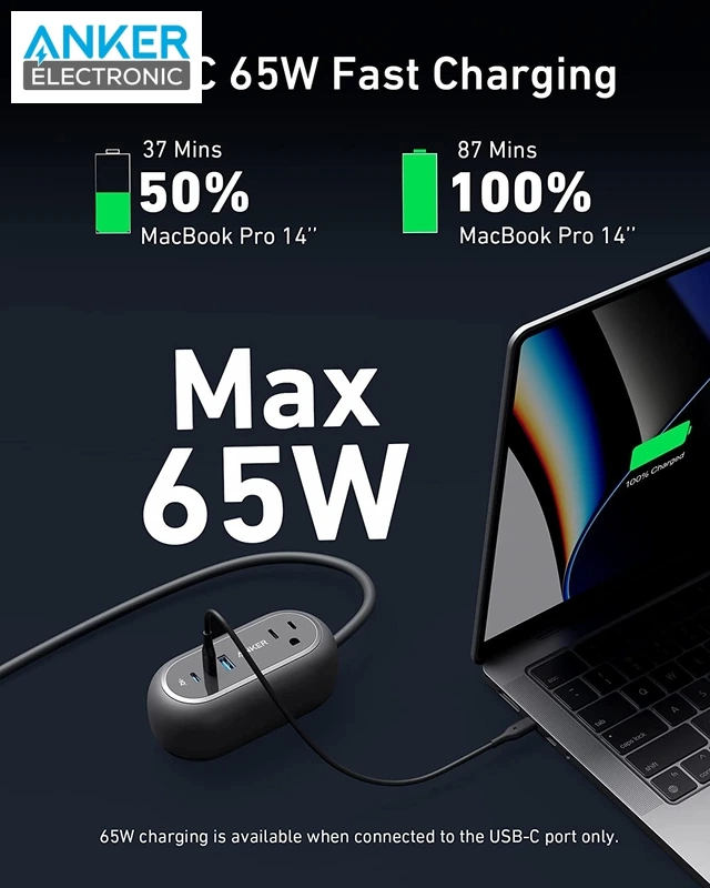 چندراهی برق 5 پورت انکر Anker 615 USB Power Strip GaNPrime 65W A9125 — تصویر ۴