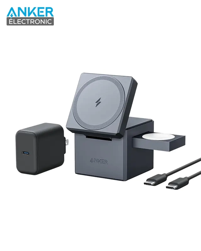 شارژر وایرلس مگ سیف 3 در 1 انکر Anker 3-in-1 Cube with MagSafe Y1811