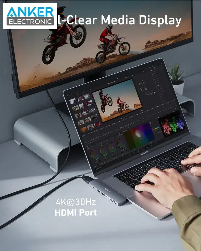 هاب دیتا تاندربولت 7 پورت انکر Anker 547 Thunderbolt 3 USB-C Hub 7-in-2 for MacBook A8371 — تصویر ۴