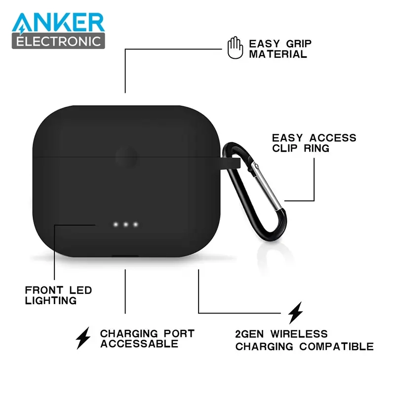 کیس محافظ سیلیکونی هدفون انکر مخصوص Anker Soundcore Liberty Air 2 Silicon Case + آویز فلزی — تصویر ۴