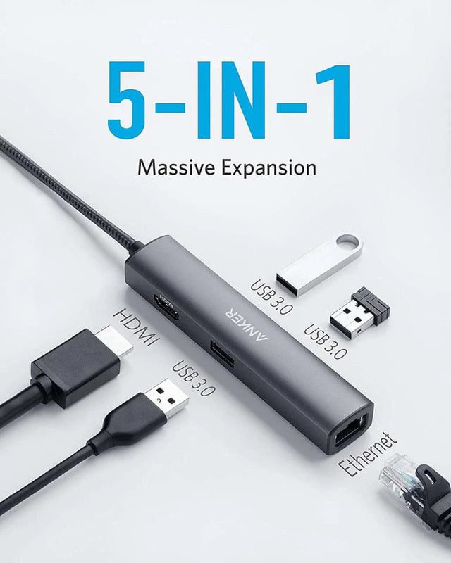هاب 5 در 1 USB-C انکر Anker USB C Hub Adapter 5-in-1 A8338 — تصویر ۳