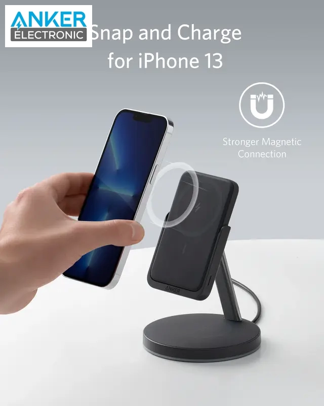 استند و پاوربانک وایرلس 5 وات انکر Anker 633 Magnetic Wireless Charger MagGo B25A72 — تصویر ۳