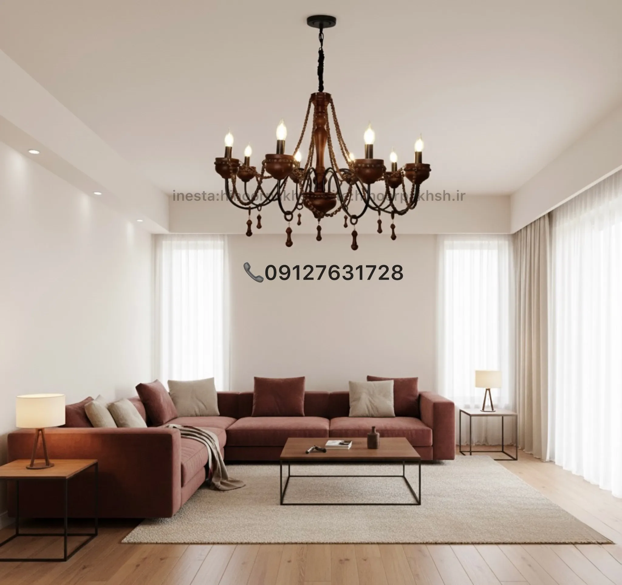 لوستر چوبی نئوکلاسیک روستیک فندوقی — تصویر ۲