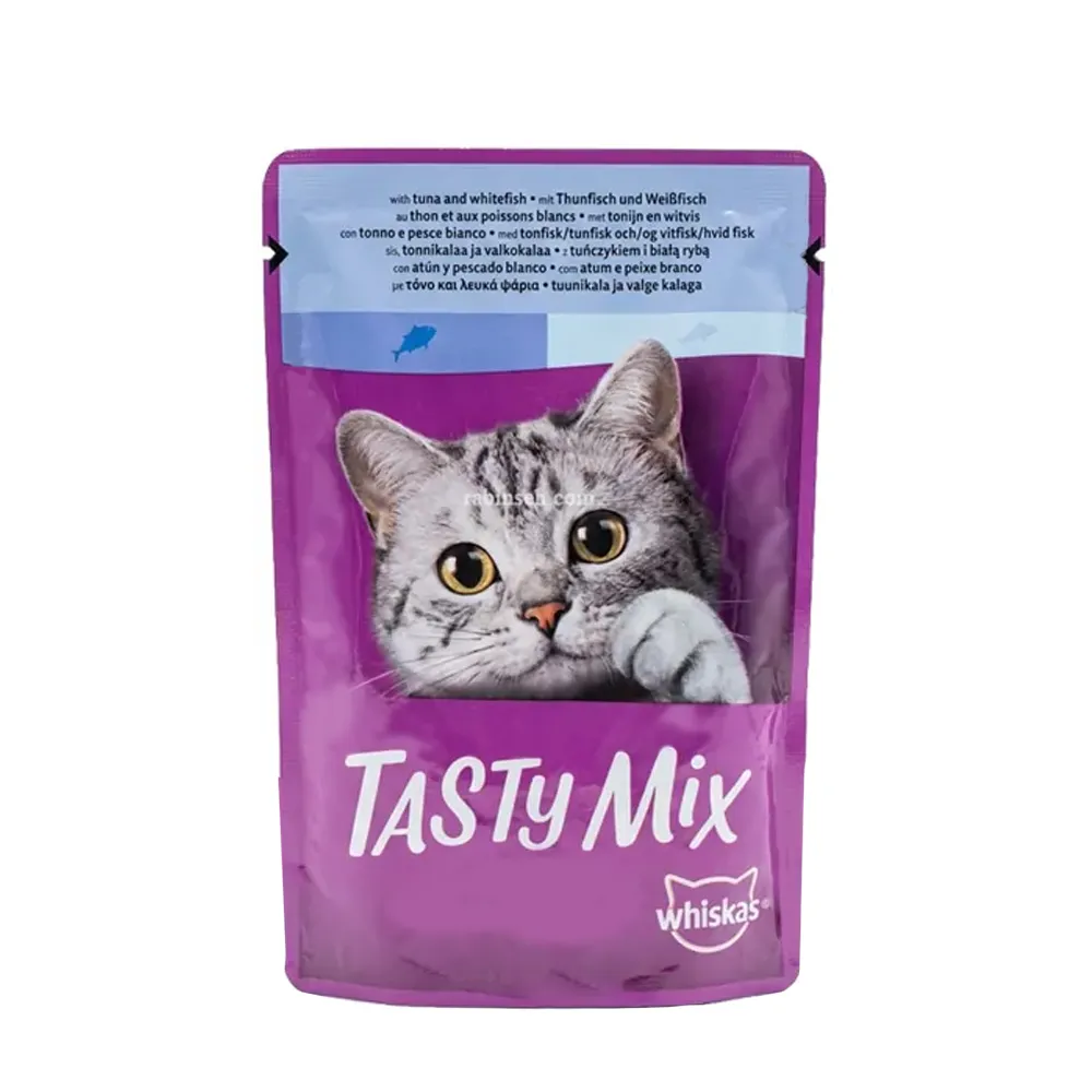 پوچ گربه با طعم تن و ماهی سفید خورشتی ویسکاس – Tuna &amp; Whitefish