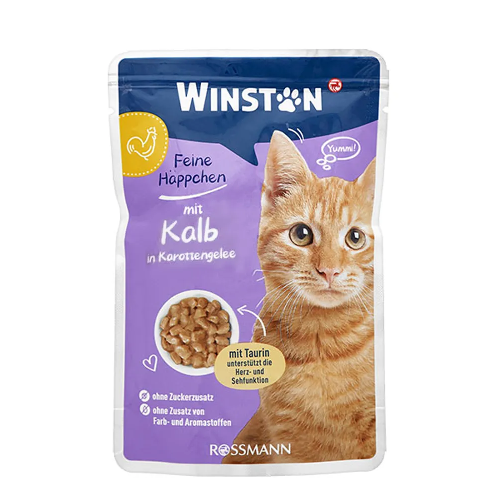 پوچ گربه با طعم گوشت گوساله در ژله هویج وینستون – Kalb Karottengelee